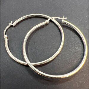 Sterling Silver Large Hoop Earrings 40mm 1.5" Snap Closure Mark SU925IN